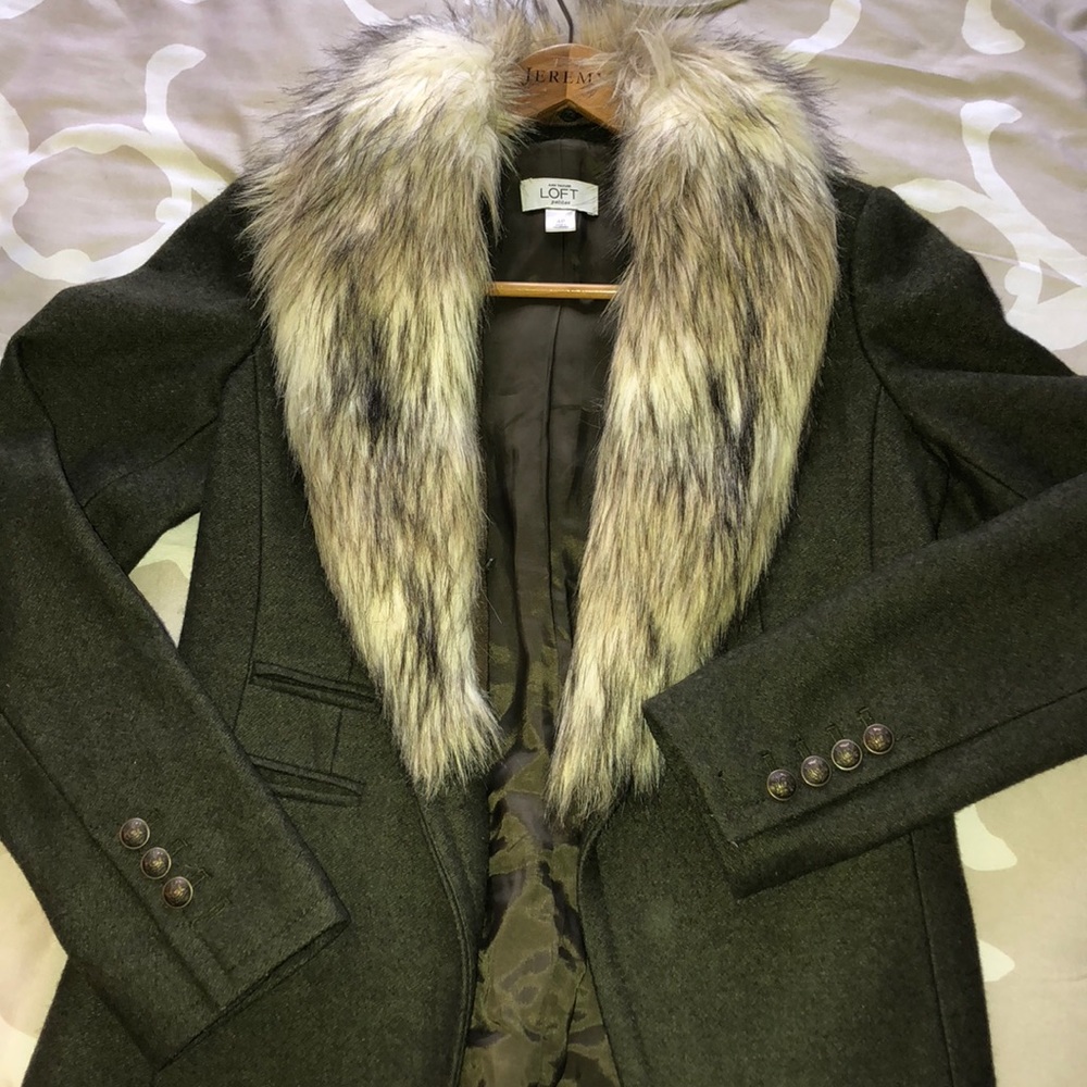 Olive Green Blazer w/detachable fur collar